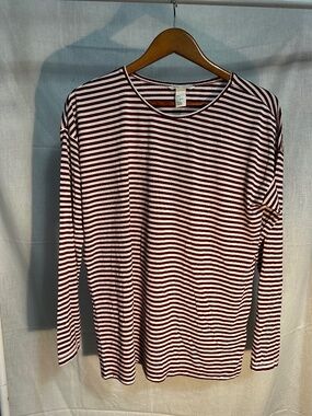 H&M Basic Red White Striped Long Sleeve Top Size Small
